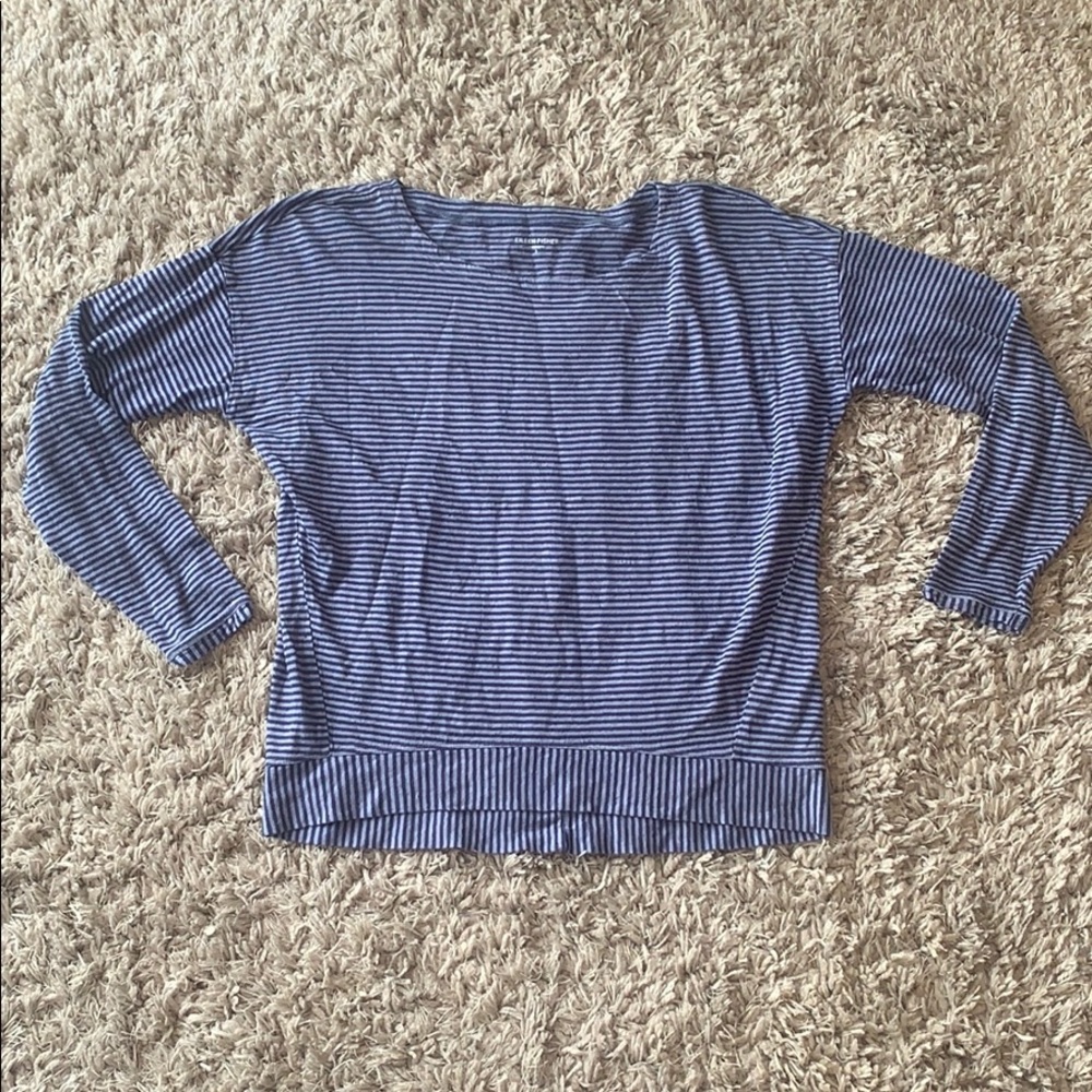 EILEEN FISHER Organic Linen Navy Striped Top - Picture 3 of 15